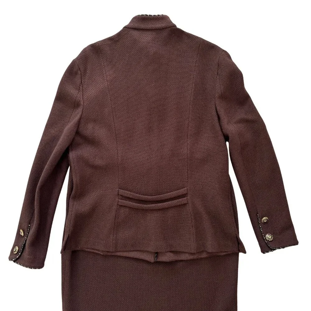 ST. JOHN COLLECTION Santana Knit Skirt Suit in Chocolate Brown SZ 14